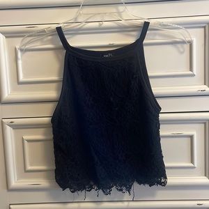 **Buy 4 Get 1 Free. $5 items only!  Black Cropped Lace Tank. Gently Worn